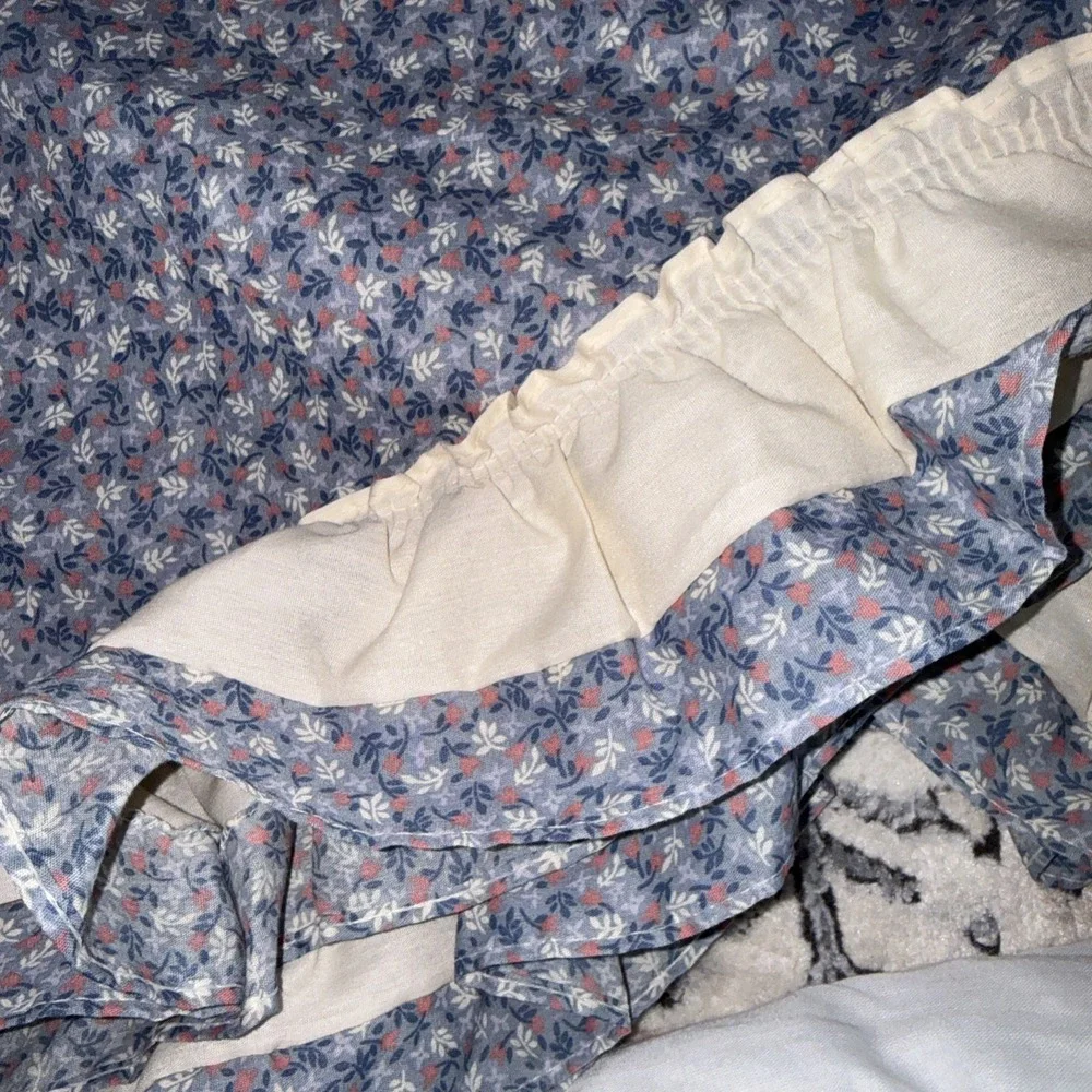 Vintage Pink &Blue Floral Twin Dust Ruffle & 2 Shaped Valances 1980s Cottagecore